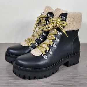 Steve Madden Aniko Combat Boot, Black Faux Leather, Womens Size 8 M